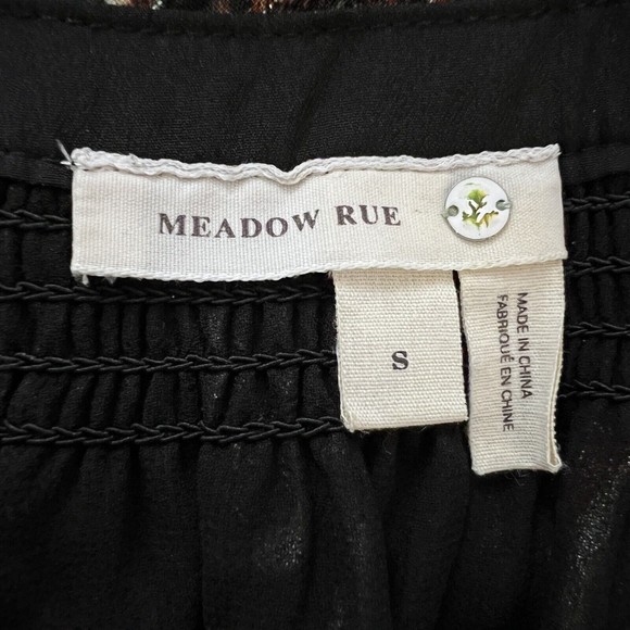 Anthropologie Meadow Rue Blouse Womens Small Black Gold Paisley Marya Peasant - Picture 7 of 8